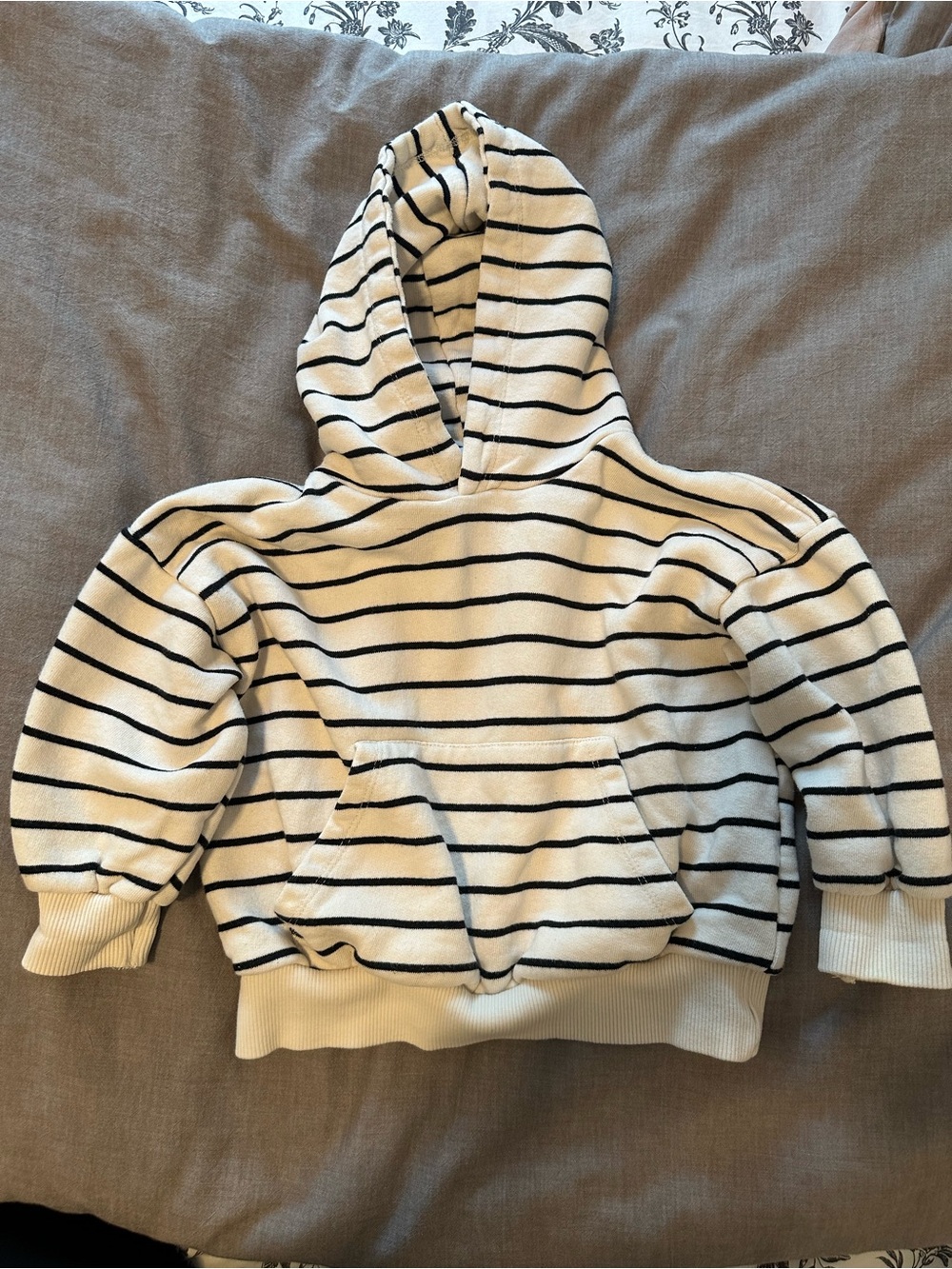 Zara Toddler Boy Striped Hooded Pullover Sweatshirt - Cream & Black